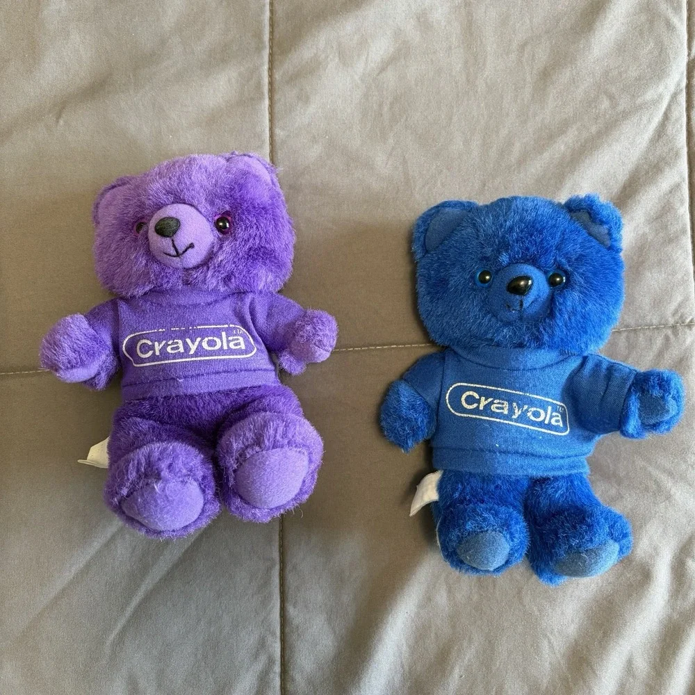 Lot of 2 Blue Purple 1986 Crayola Teddy Bears Stuffie VTG 80s Collectible Colors
